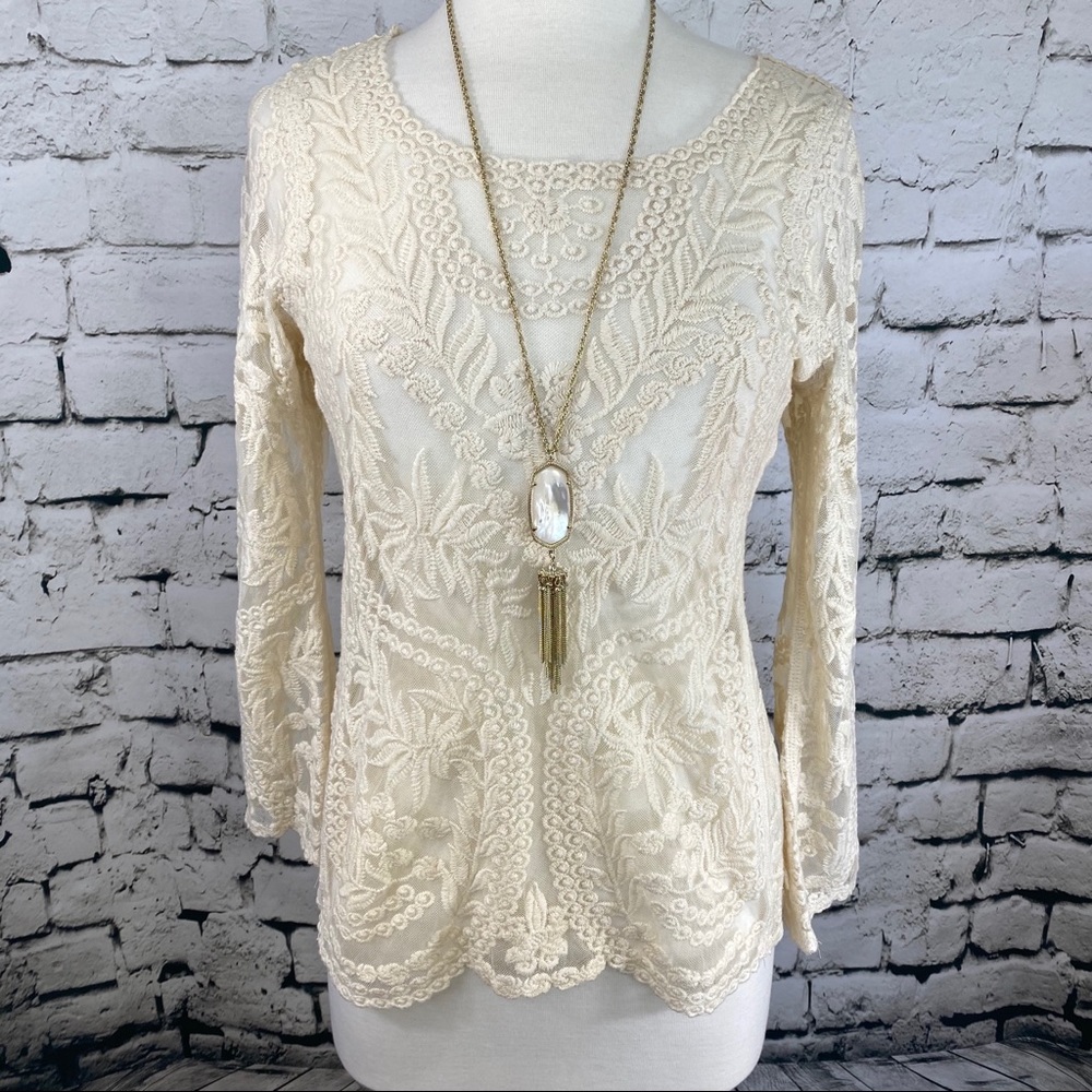 NWT EXPRESS Lace Long Sleeve Top Creme Sz M